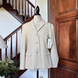 Jones New York Twee Blazer Jacket Button Up Cream Beige